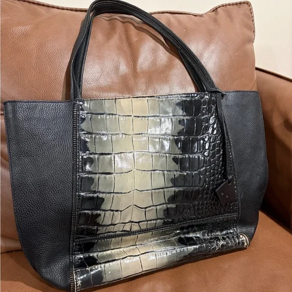Botkier Black and Cream Croc-Embossed Tote - Picture 5 of 5